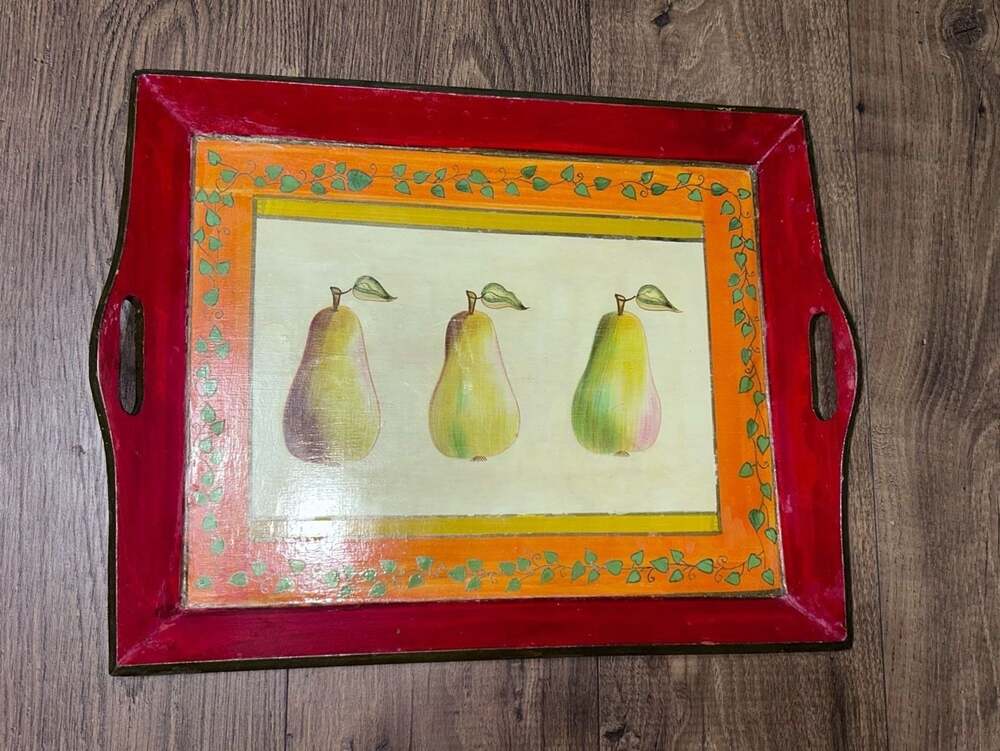 Foreside Hand Painted Pear Serving Tray